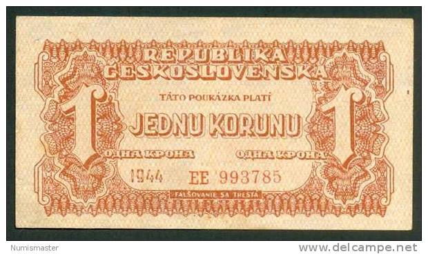 CZECHOSLOVAKIA , 1 KORUNA 1944 , P-45 , XF - Tchécoslovaquie