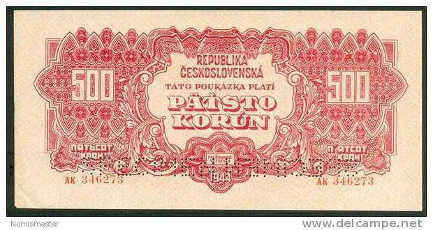 CZECHOSLOVAKIA , 500 KORUNA 1944 , P-49s ,SPECIMEN , AUNC - Tchécoslovaquie