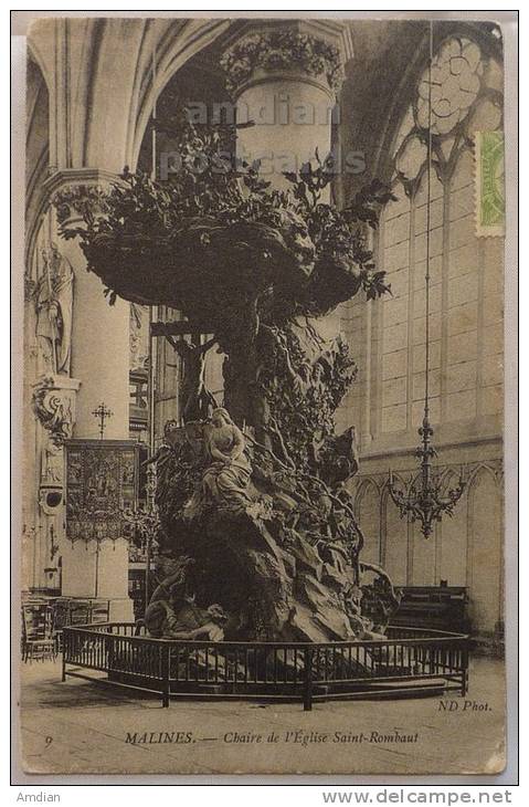 BELGIUM Malines (MECHELEN) Pulpit St Rombaut Church 1908 Vintage Antique Postcard - BELGIQUE CPA - Malines