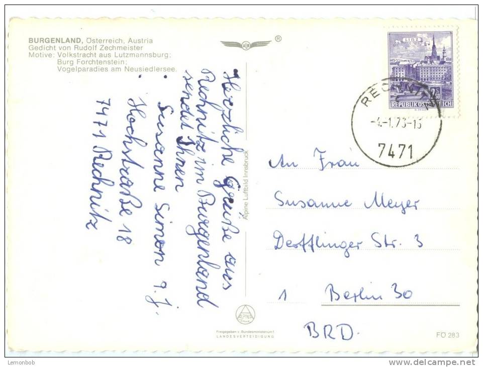 Austria, Burgenland, Osterreich, 1973 Used Postcard [P9951] - Autres & Non Classés