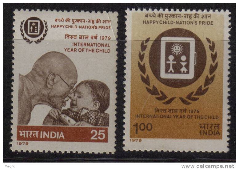 India MNH 1979, Set Of 2, International Year Of Child, Gandhi &amp; Kinder, As Scan - Neufs