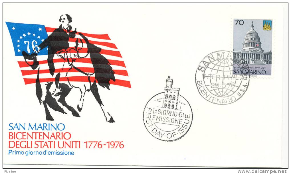 San Marino FDC 29-5-1976 U.S. Bi-Centennial 1776 - 1976 With Cachet - Unabhängigkeit USA