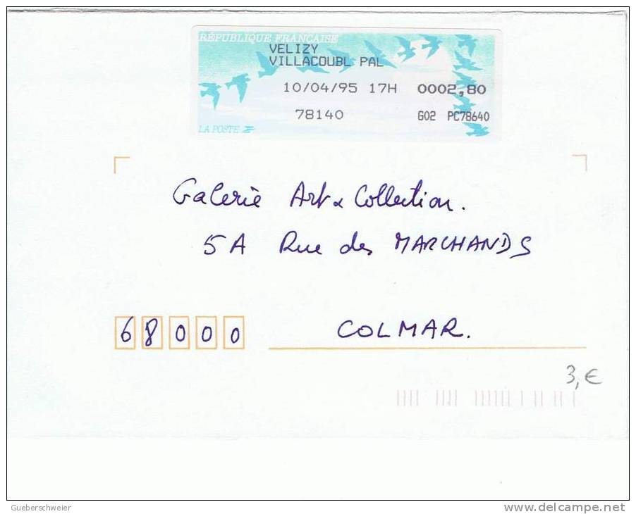 Dist 08 - Lettre Avec Timbre De Distributeur Oiseaux De VELIZY VILLACOUBLAY 10/04/95 - 1990 « Oiseaux De Jubert »