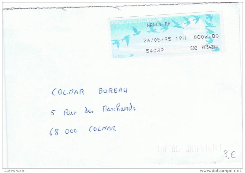 Dist 10 - Lettre Avec Timbre De Distributeur Oiseaux De NANCY 26/05/95 - 1990 « Oiseaux De Jubert »