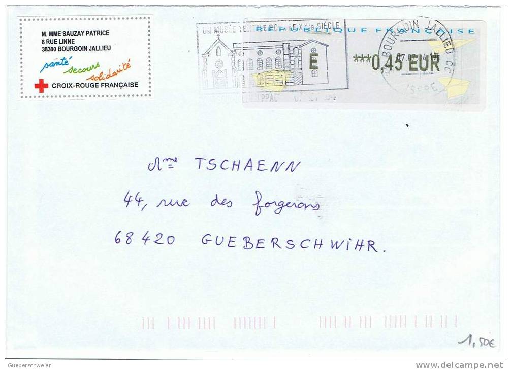 Dist 19 - Lettre Avec Timbre De Distributeur Avion En Papier De BOURGOIN JALLIEU - 2000 « Avions En Papier »