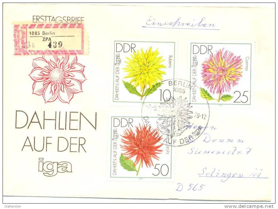 1979 IGA Erfurt: Dahlien  Mi 2435,37,39 / Sc 2022,24,26 / YT 2100,02,04 FDC/PDJ [ls] - Brieven En Documenten