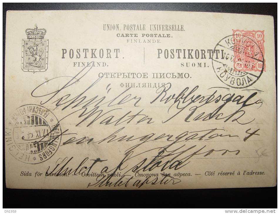 KOUVOLA  HELSINKI HELSINGFORS  ADMINISTRATION RUSSE RUSSIA RUSSIE FINLAND FINLANDE  ENTIER POSTALE GANZSACHE STATIONERY - Lettres & Documents