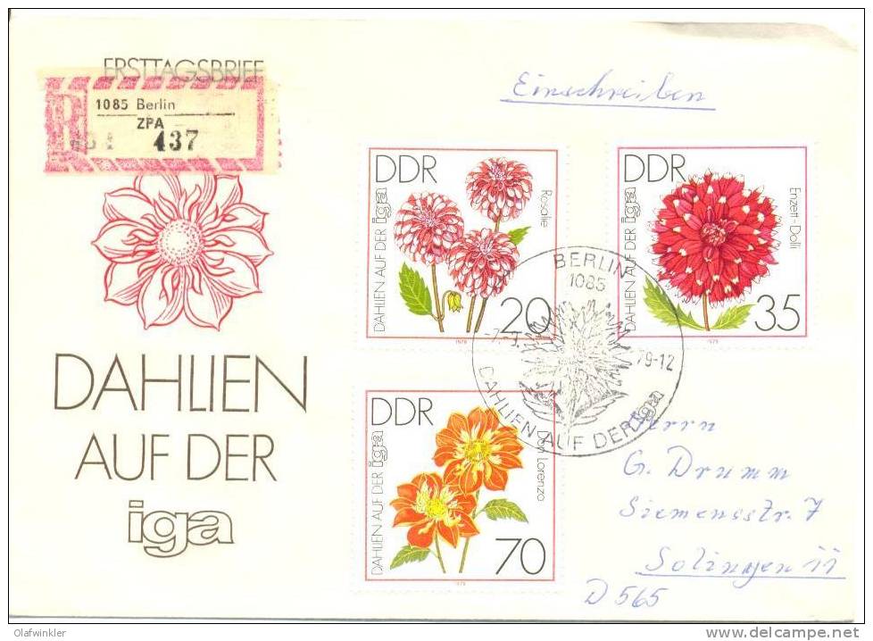 1979 IGA Erfurt: Dahlien  Mi 2436,38,40 / Sc 2023,25,27 / YT 2101,03,05 FDC/PDJ [ls] - Brieven En Documenten