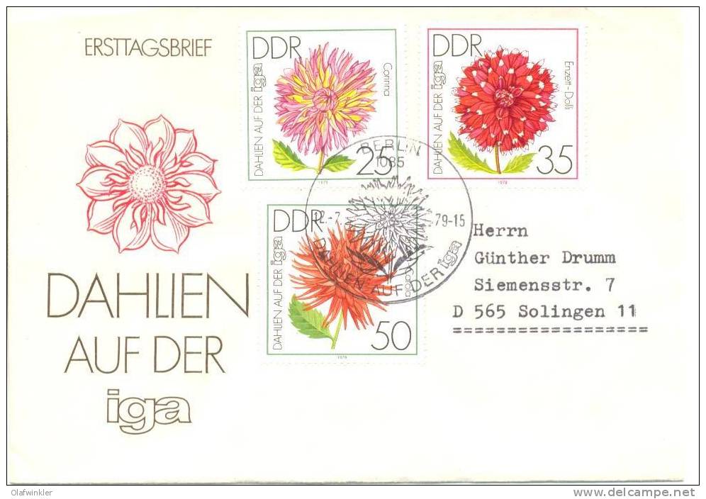 1979 IGA Erfurt: Dahlien  Mi 2437-9 / Sc 2024-6 / YT 2102-4 FDC/PDJ [ls] - Covers & Documents