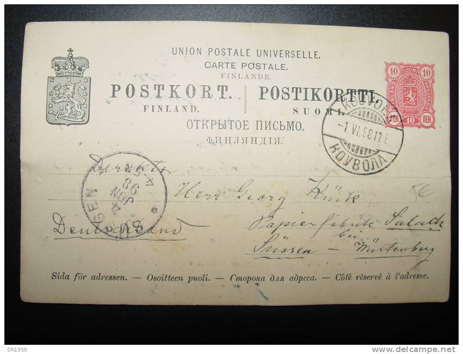 KOUVOLA  SUESSEN PAPIER FABRIK ADMINISTRATION RUSSE RUSSIA RUSSIE FINLAND FINLANDE  ENTIER POSTALE GANZSACHE STATIONERY - Lettres & Documents