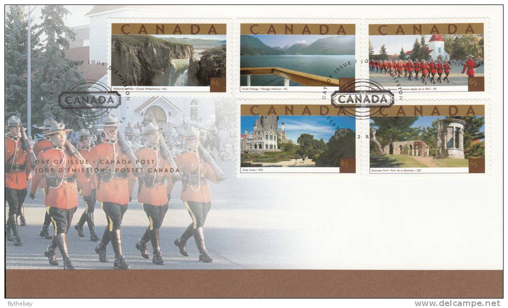 Canada FDC Scott #1989a-1989e 65c Wilberforce Falls, RCMP Parade, Gatineau Park, Poalr Bear, Magdalen Is - 2001-2010