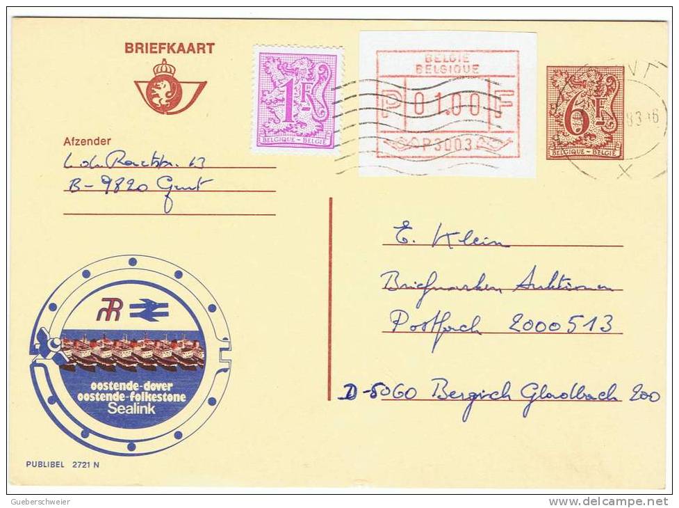 Dist 022 - BELGIQUE Entier Postal Avec Publicité SEALINK Avec Affr. Compl. Vignette Pour Affranchissement - Sonstige & Ohne Zuordnung