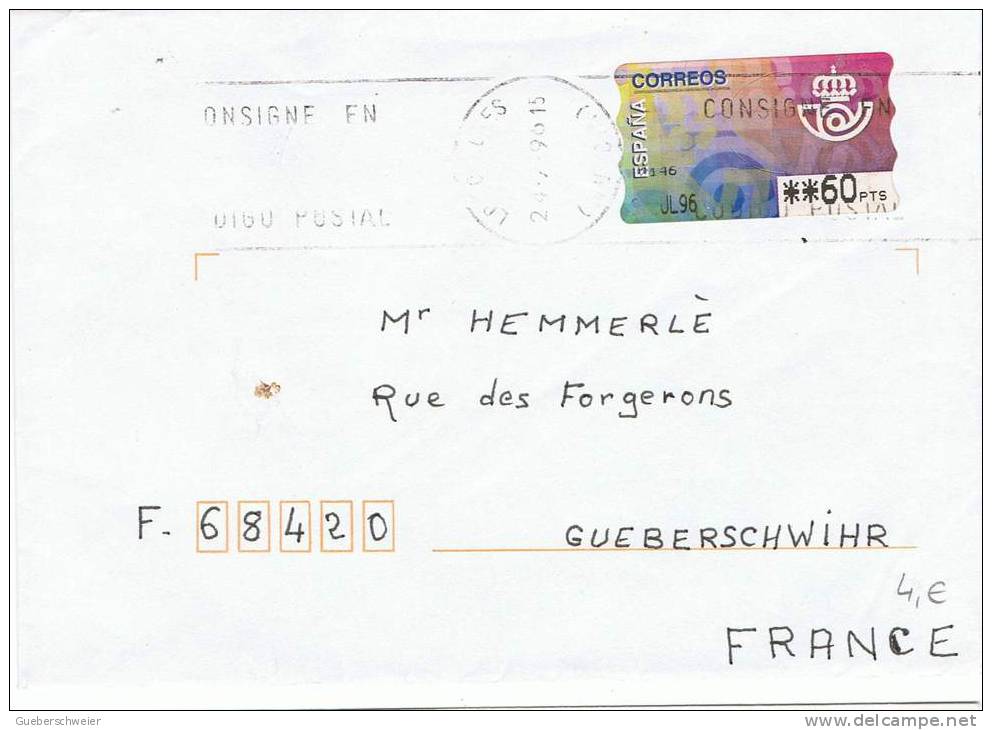 Dist 27 - ESPAGNE Timbre De Distributeur Sur Lettre De 1996 - Automaatzegels [ATM]