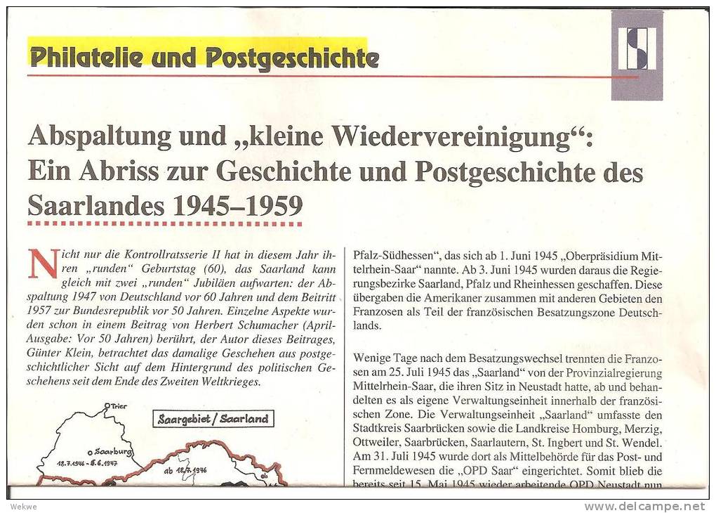 Saarland 1945/59 Geschichte Und Postgeschichte Auf 5 DIN A4 Seiten - Filatelie En Postgeschiedenis