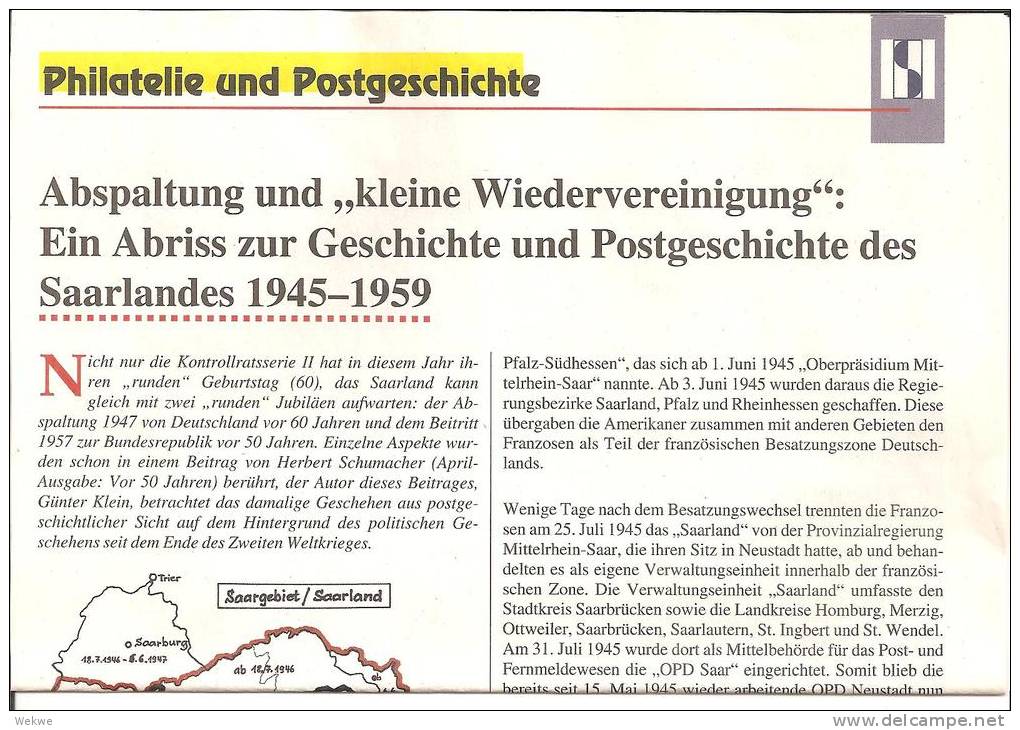 Saarland 1945/59 Geschichte Und Postgeschichte Auf 5 DIN A4 Seiten - Philatelie Und Postgeschichte