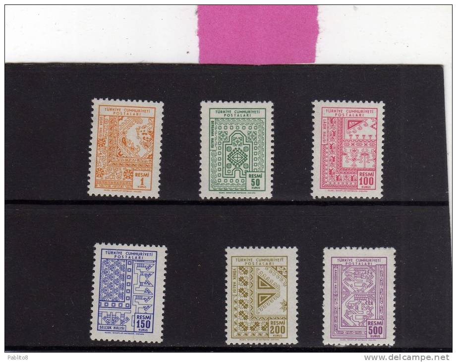 TURCHIA - TURKÍA - TURKEY 1966 OFFICIAL SERVICE CARPETS - SERVIZIO TAPPETI TAPPEZZERIA MNH - Timbres De Service