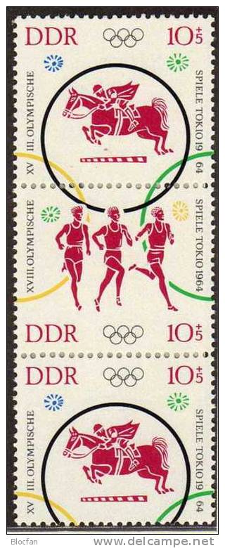 S59 Spring-Reiten Laufsport Olympia Tokio 1964 DDR 1040/43/40 Als 3-Streifen ** 16€ Olympic Sport Se-tenant Of Germany - Zusammendrucke