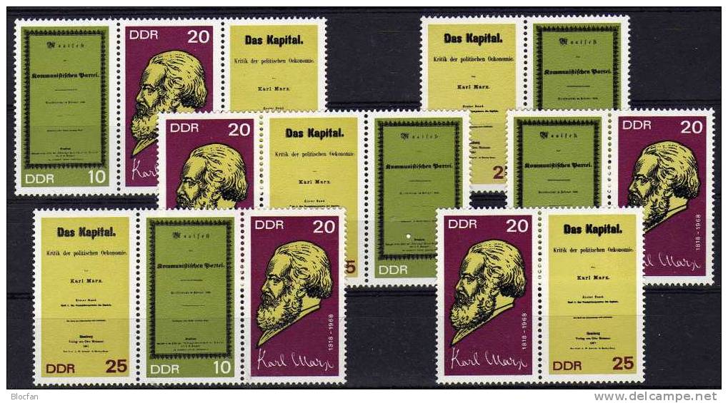 Karl Marx Jahr 1968 Gezähnt DDR 1365/7A, DVL,3xZDL Plus 6xZD ** 40€ Titelseite Manifest Vom Kapital Se-tenant Of Germany - Se-Tenant