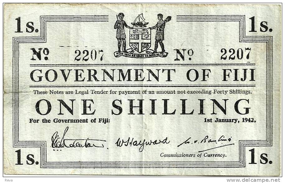 FIJI 1 SHILLING  WHITE EMBLEM FRONT UNIFACE BACK DATED 01-01-1942 AVF P.48 READ DESCRIPTION!! - Fidji