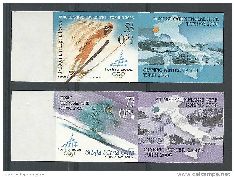 2006 YUGOSLAVIA SERBIA WINTER OLYMPIC GAMES TORINO SKI JUMP IMPERF. IMPERFORATED PROOF SET, RARITY - Winter 2006: Turin