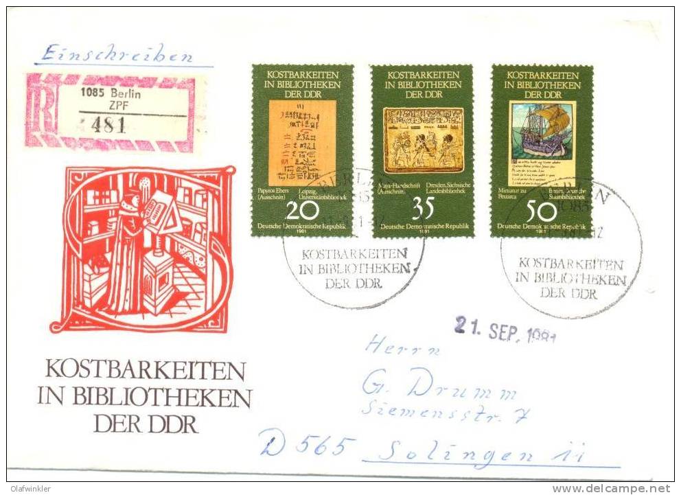 1981 Bibliotheken Der DDR Mi 2636-8 / Sc 2207-9 / YT 2288-90 FDC/PDJ [ls] - Storia Postale