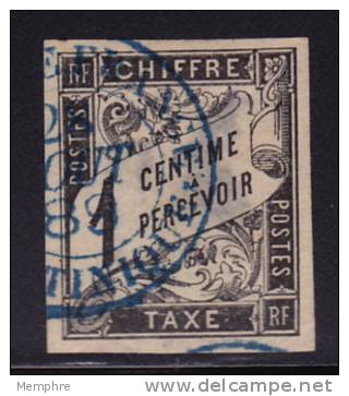 Taxe Duval Noir 1 Cent Oblitéré Fort De France 26 Oct 88» En Bleu - Postage Due