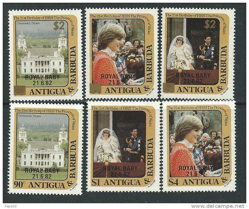 Antigua N° 661 / 63 + 661a/ 63a  XX 21ème Anniversaire De La Princesse De Galle, Les 6  Valeurs  Sans Charnière, TB - 1960-1981 Ministerial Government