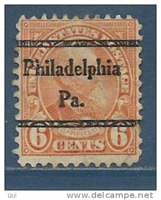 ETATS UNIS , UNITED STATES , 6 C , Préoblitéré : " Philadelphia Pa. " , Garfield , 1922 - 25 , N° YT 233 - Precancels