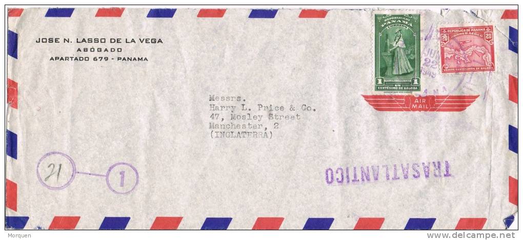 10667. Carta Aerea PANAMA 1949. Trasatlantico - Panamá