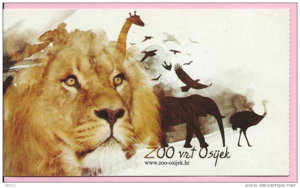 POSTCARD / TICKET ZOO GARDEN OSIJEK, Lion, Unikom Osijek, Croatia - Leoni