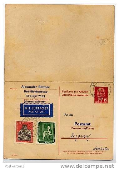 DDR  P65 Antwort-Postkarte ZUDRUCK #2  Sost. CHEMIE Der Naturprodukte SYDNEY 1960 - Cartes Postales Privées - Oblitérées