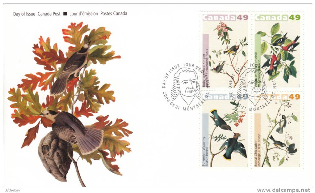 Canada FDC Scott #2039a Block Of 4 49c Birds By John James Audubon - 2001-2010