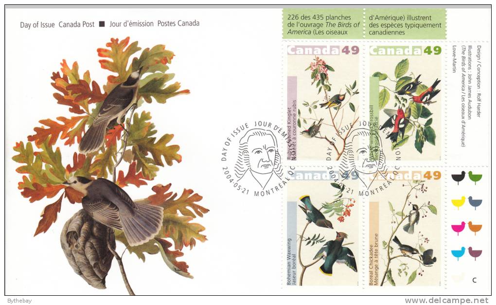 Canada FDC Scott #2039a Upper Right Plate Block 49c Birds By John James Audubon - 2001-2010