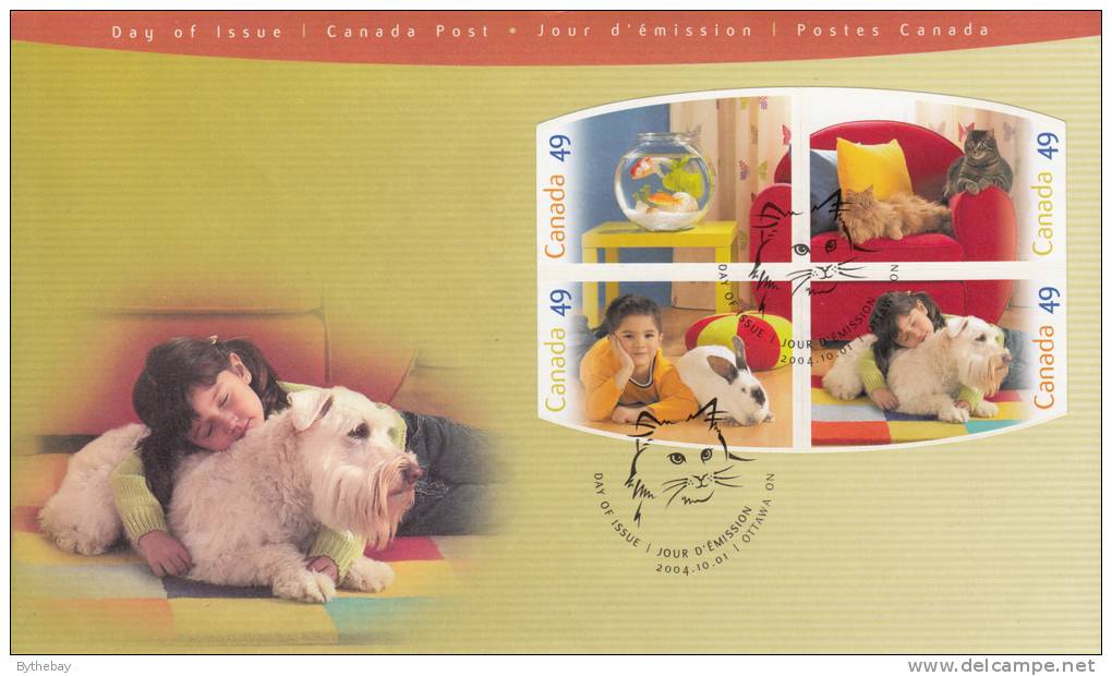 Canada FDC Scott #2057-#2060 49c Fish, Cats, Rabbit, Dog - Pets - 2001-2010