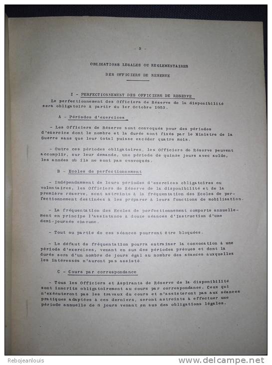 DOSSIER CE QUE TOUT OFFICIER DE RESERVE DOIT SAVOIR AOUT 1953 - Autres & Non Classés