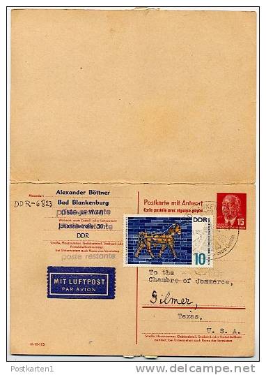 DDR P 65 Antwort-Postkarte ZUDRUCK #5  Sost. FLUGZEUG Gilmer USA  1969 - Private Postcards - Used