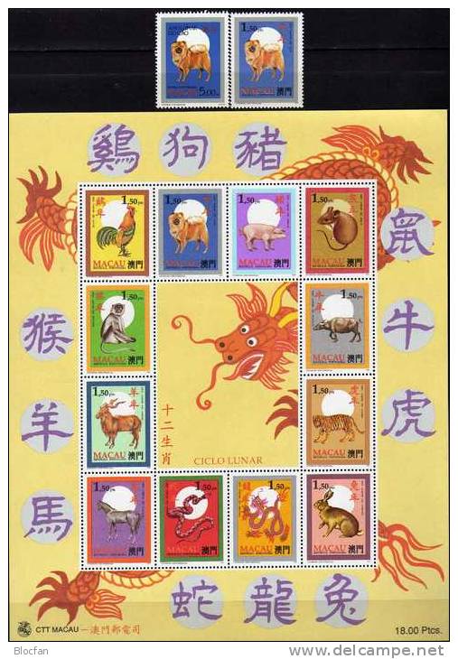 Chinesischer Kalender Jahr Des Hundes 1994 Macau 746A,833+ Kleinbogen ** 30€ Fauna Stamp 1995 Dogs Out Sheetlet Bf Macao - Collections, Lots & Series