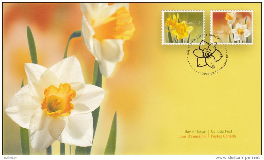 Canada FDC Scott #2092-#2093 50c Yellow, White Daffodils - 2001-2010