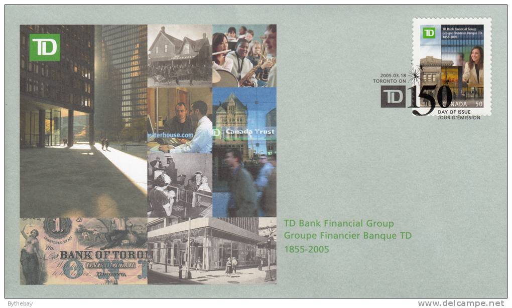 Canada FDC Scott #2094 50c 150th Anniversary Toronto Dominion Bank - 2001-2010