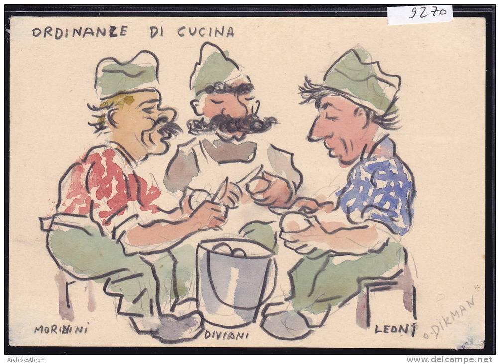 (ca Bellinzone ) Marzo 1942 Cucina - Disegno Matita E Aquerello Firmata O. Dikman (Hans Schatzmann) ; F. 10 / 15 (9270) - Bellinzone