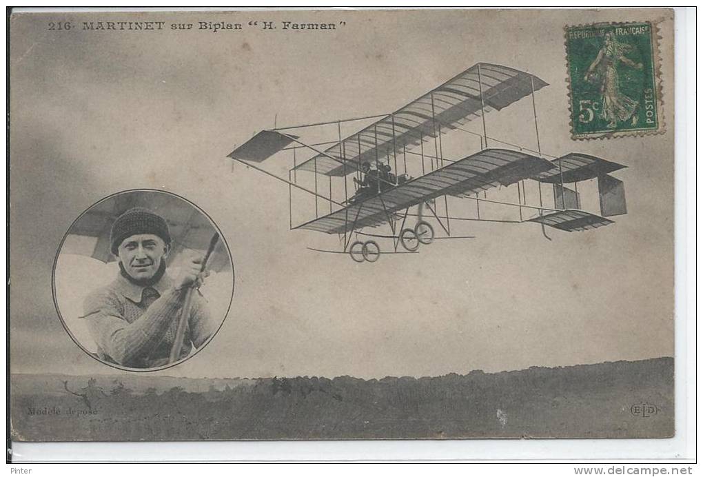 AVIATEUR - MARTINET Sur Biplan "H Farman" - Aviateurs