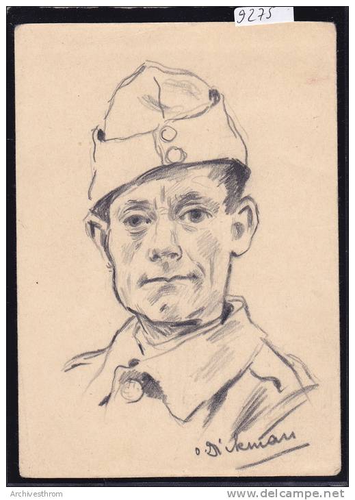 (ca Bellinzone ) Marzo 1942 Autoritratto - Disegno Matita Firmata O. Dickman (Hans Schatzmann) ; F. 15 / 10 (9275) - Bellinzone