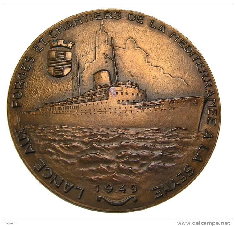 Médaille - Ville De Marseilles - Cie Générale Transatlantique - La Seyne - 1949 - 82,62Gr. - 55mm -TTB - Professionals / Firms
