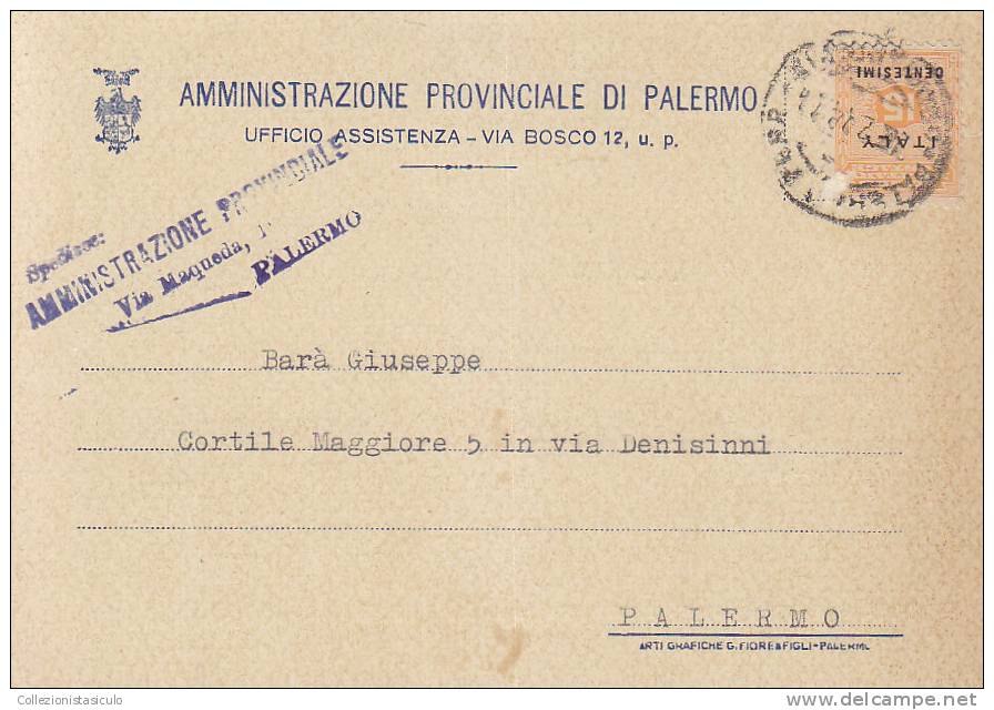 $-366- AMGOT Cent. 15 Cartolina Per Distretto Da Palermo X Città - Occup. Anglo-americana: Sicilia