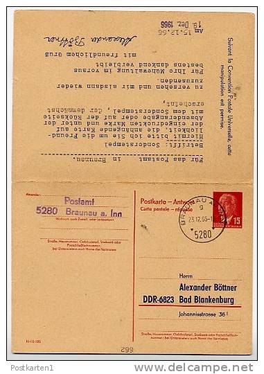 DDR  P 65  Antwort-Postkarte  ZUDRUCK #8  Stpl. Braunau Österreich 1966 - Private Postcards - Used