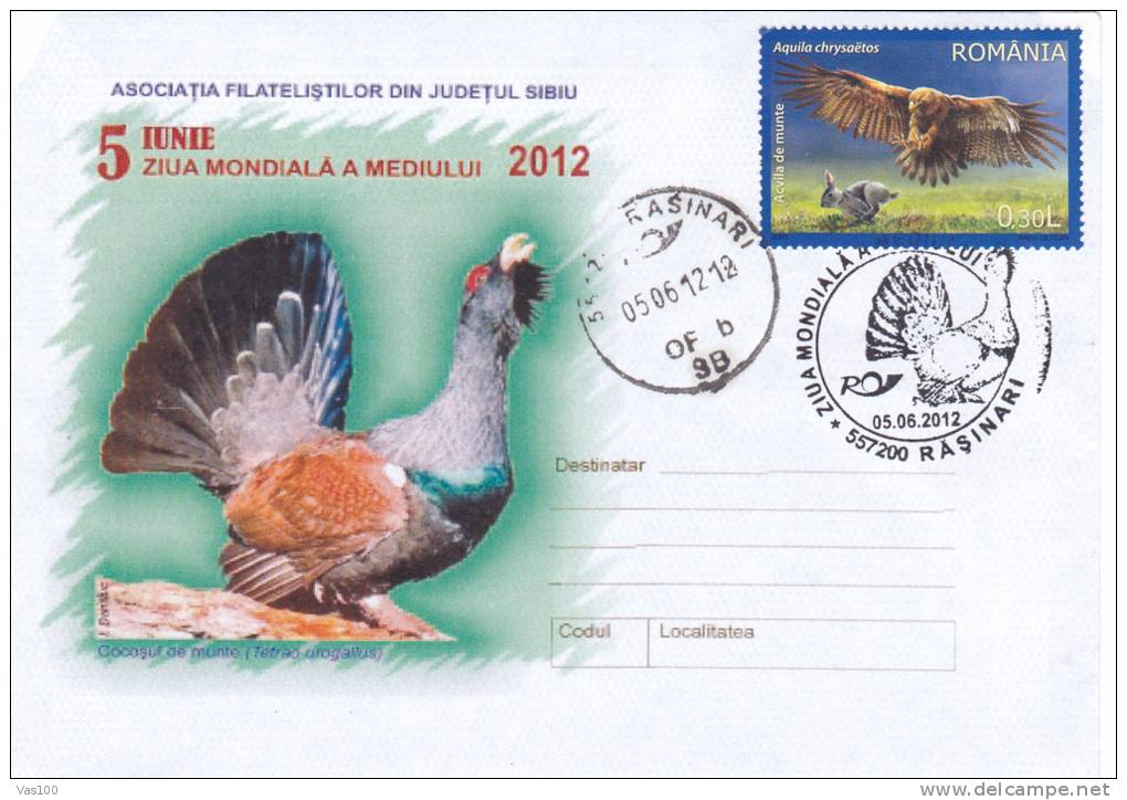 COCK, ENVIRONMENT WORLD DAY, 2012, SPECIAL COVER, OBLITERATION CONCORDANTE, ROMANIA - Coucous, Touracos