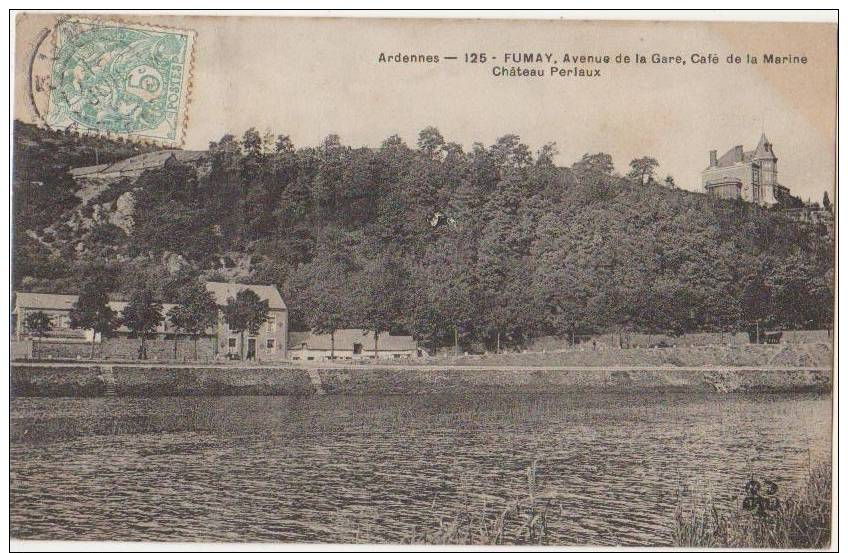 CPA 08 FUMAY Avenue De La Gare Du Chemin De Fer Café De La Marine Et Château Periaux 1905 - Fumay