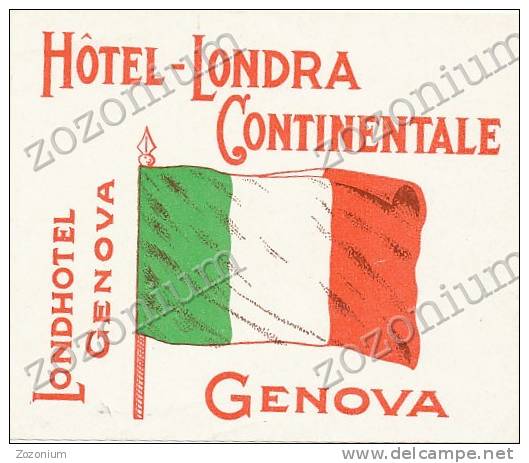 HOTEL LONDRA CONTINENTALE GENOVA ITALY  - Old HOTEL LUGGAGE LABEL ETIQUETTE ETICHETTA BAGAGE - Hotel Labels