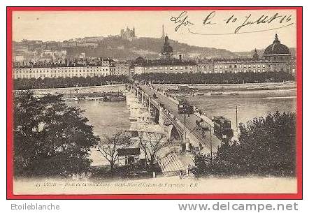 LYON (69) Pont Guillotière Sur Le Rhône, Hôtel Dieu Et Fourvière (tramway à étage, Attelages) Correspondance Datée 1916 - Lyon 7