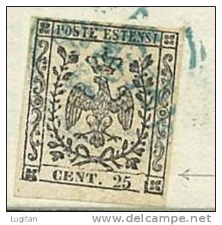 STORIA POSTALE - MODENA -  SASS. 4 - 25 CENT. CAMOSCIO CHIARO - LETTERA  LISTINO DA MODENA PER TOSCOLANO - Modena